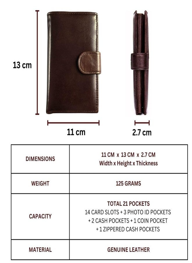 Bracevor Genuine Leather Trifold Wallet Card Holder for Men - Coffee Brown | 21 Pockets : Card Slots | ID Window| Coin Pocket | Cash Pockets | Zip Closure - Image 4